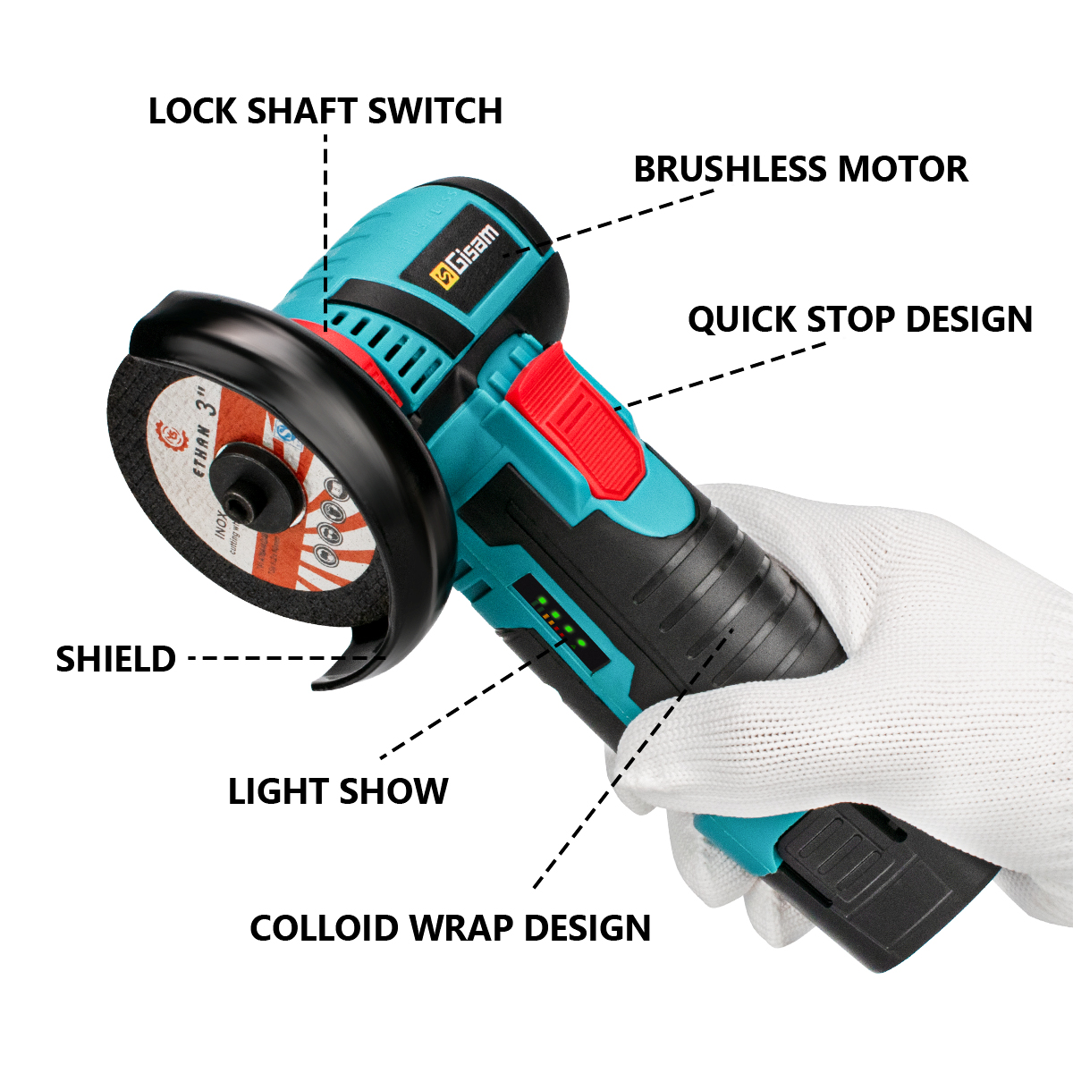 12V Cordless Angle Grinder – Dual Battery Pack + Fast Charger