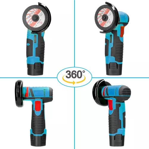 12V Cordless Angle Grinder – Dual Battery Pack + Fast Charger