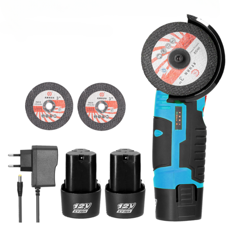 12V Cordless Angle Grinder – Dual Battery Pack + Fast Charger